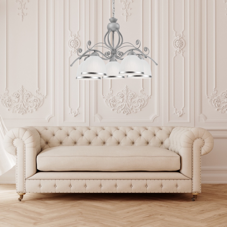 Candelabru cu lanț RETRO II, 5xE27/60W/230V, argintiu