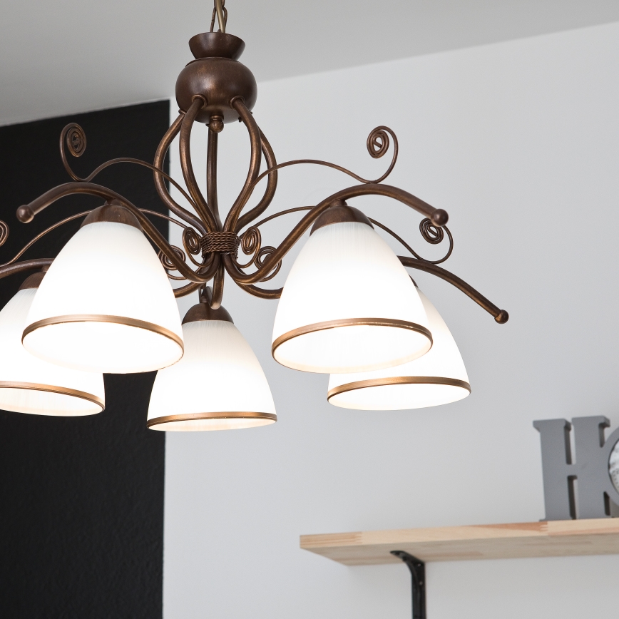 Candelabru cu lanț RETRO II 5xE27/60W/230V bronz patinat