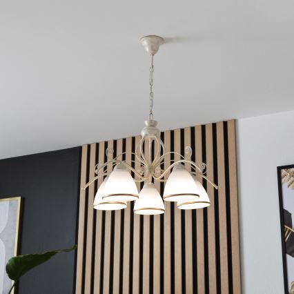 Candelabru cu lanț RETRO II, 5xE27/60W/230V, finisaj alb patinat