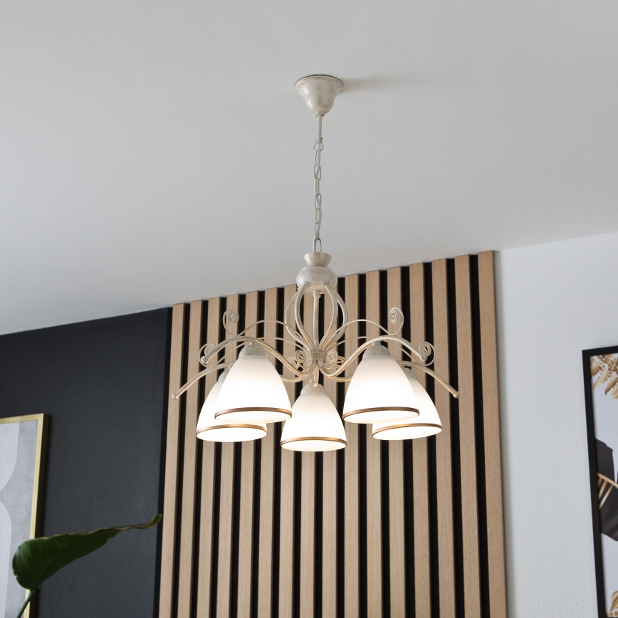 Candelabru cu lanț RETRO II, 5xE27/60W/230V, finisaj alb patinat