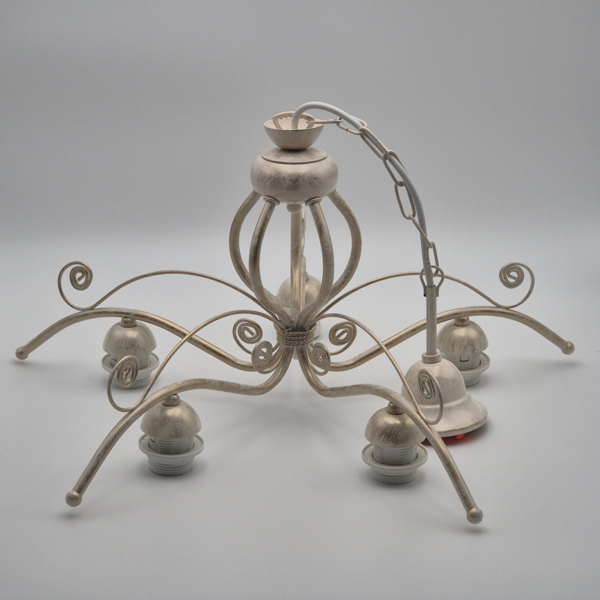 Candelabru cu lanț RETRO II, 5xE27/60W/230V, finisaj alb patinat