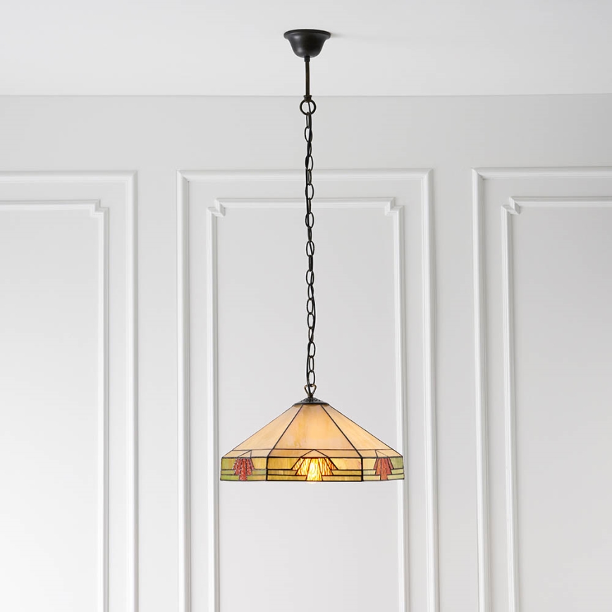 Candelabru cu lanț Tiffany NEVADA, 1xE27/60W/230V, Ø 35 cm — Endon 64285