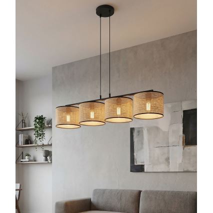 Candelabru ECO cu cablu, 4x E27/15W/230V, bej/ratan