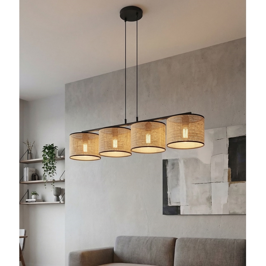Candelabru ECO cu cablu, 4x E27/15W/230V, bej/ratan