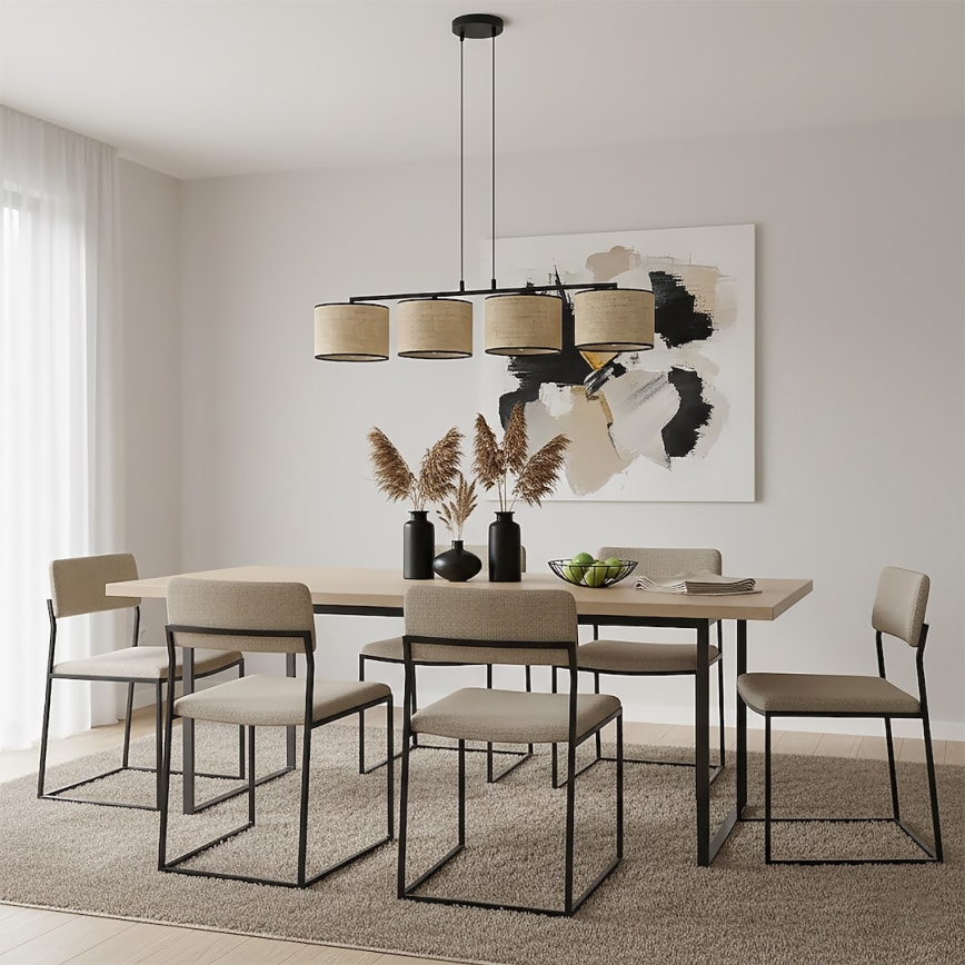 Candelabru ECO cu cablu, 4x E27/15W/230V, bej/ratan