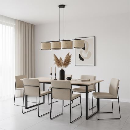 Candelabru ECO cu cablu, 4x E27/15W/230V, bej/ratan