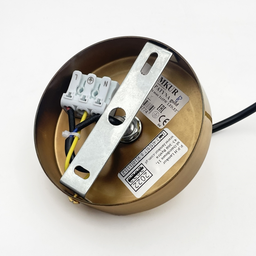 Candelabru HECTOR pe cablu 1xE27/15W/230V alb/alamă Ø14 cm