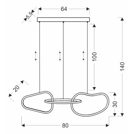 Candelabru LED ANNELI pe cablu, 30 W, 230 V, 80 cm, auriu
