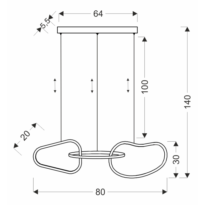 Candelabru LED ANNELI pe cablu, 30 W, 230 V, 80 cm, auriu