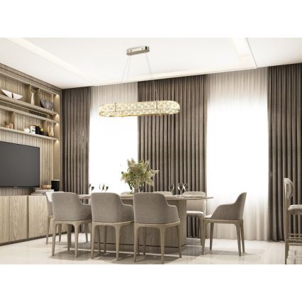 Candelabru LED dimabil ENRIQUE din cristal, suspendat pe cablu, 50W, 230V, 3000-6000K, cu telecomandă