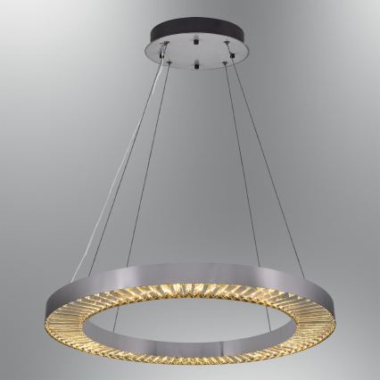 Candelabru LED suspendat pe cablu JESI, 85W, 230V, 3000K, diametru 80 cm, argintiu