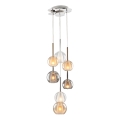 Candelabru MUSCAT cu cablu 7xE14/40W/230V fumuriu/auriu/transparent