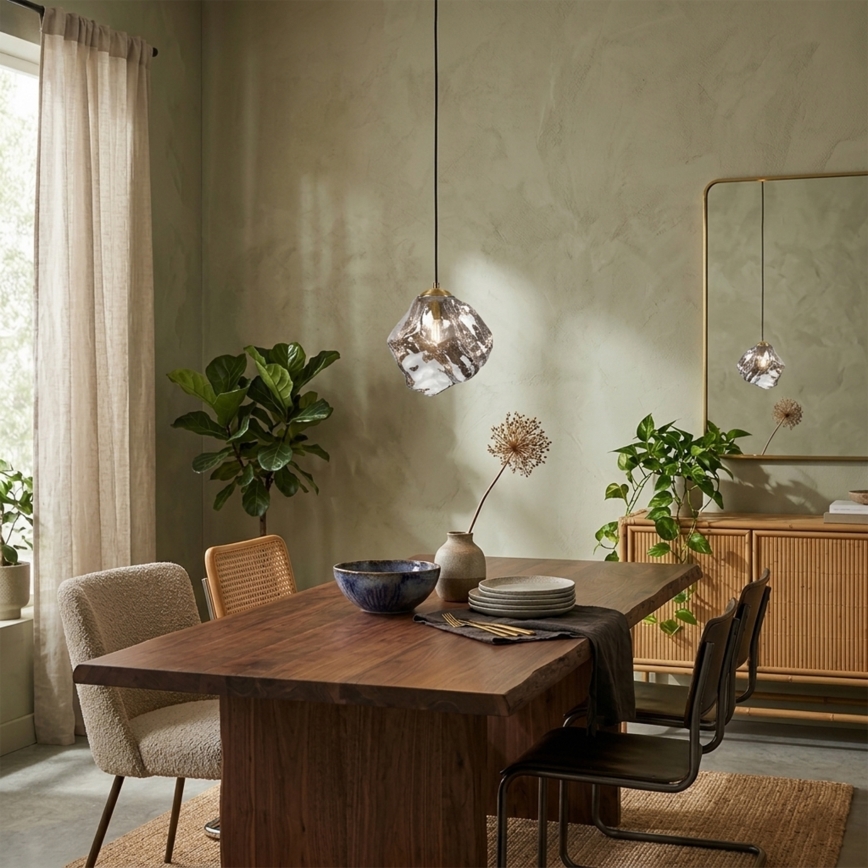 Candelabru pe cablu CRISTAL 1xE14/15W/230V alamă/negru fumuriu