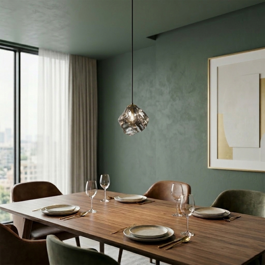 Candelabru pe cablu CRISTAL 1xE14/15W/230V alamă/negru fumuriu