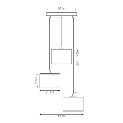 Candelabru pe cablu KARBON, 3xE27/15W/230V, negru/gri