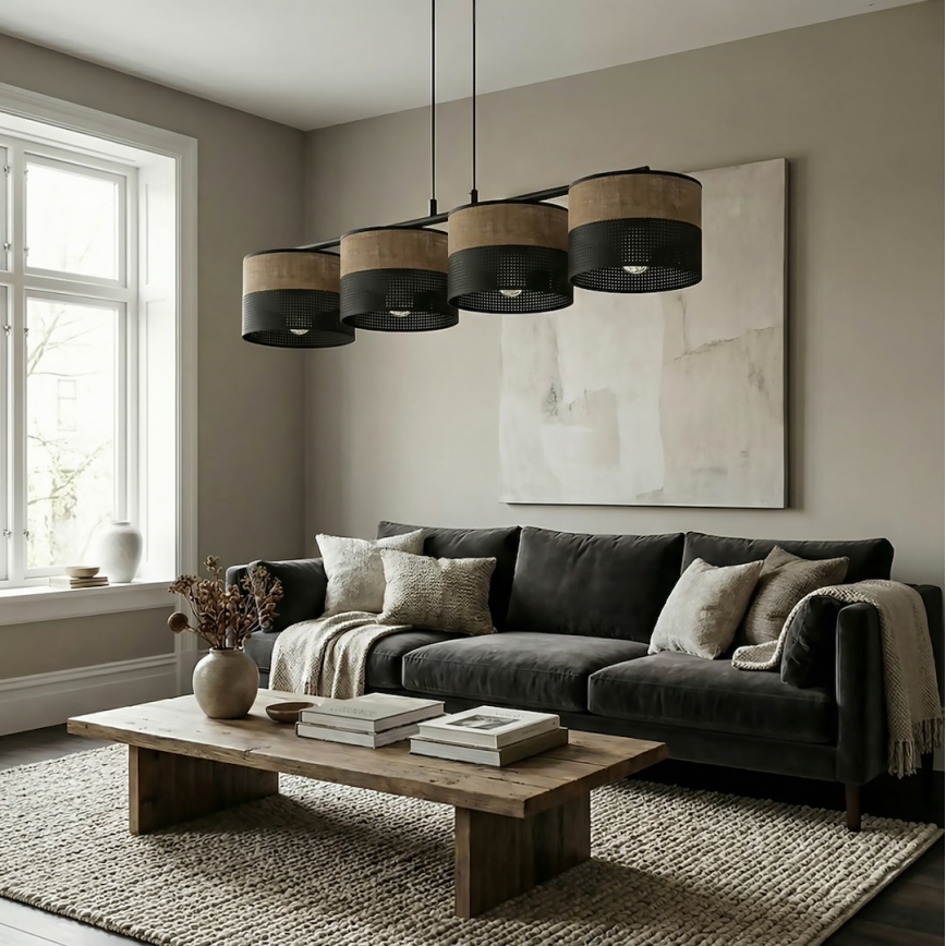 Candelabru pe cablu KARBON 4xE27/15W/230V negru/maro