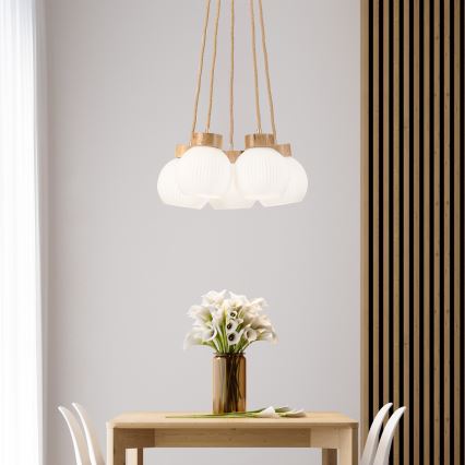 Candelabru pe cablu LOOMIS 5xE27/15W/230V 83 cm bej/stejar