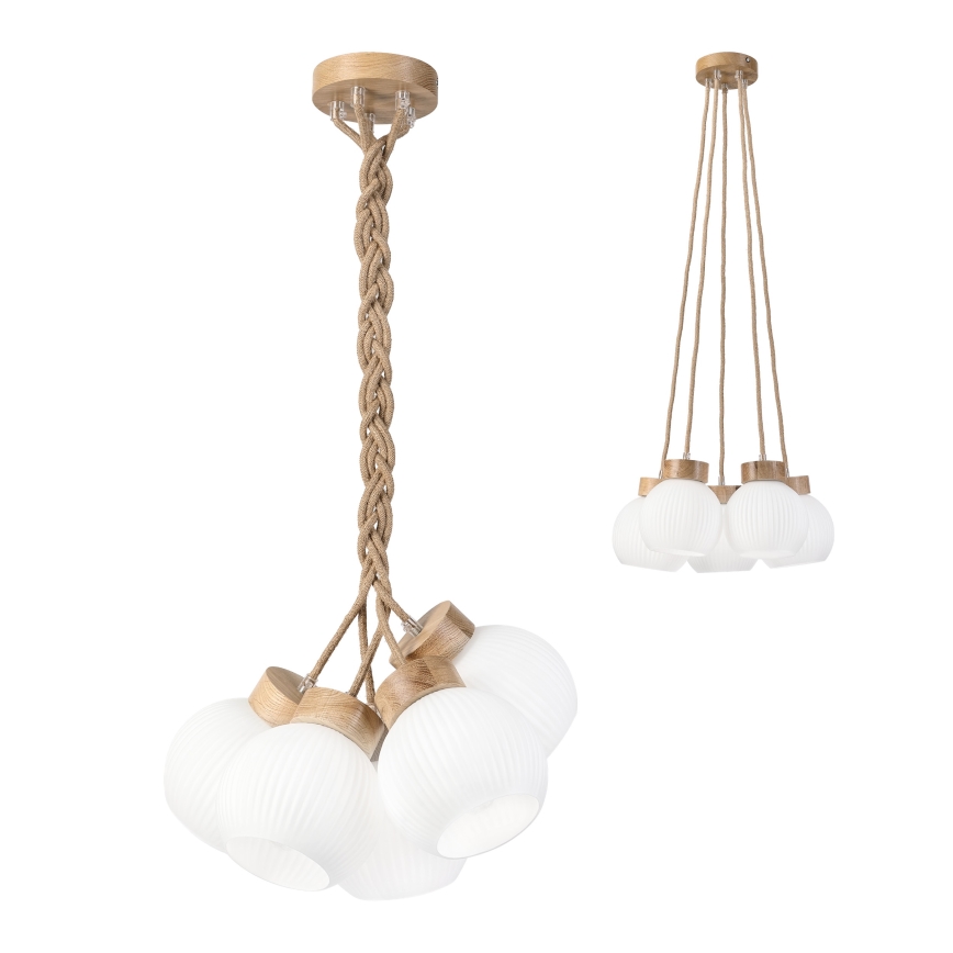 Candelabru pe cablu LOOMIS 5xE27/15W/230V 83 cm bej/stejar