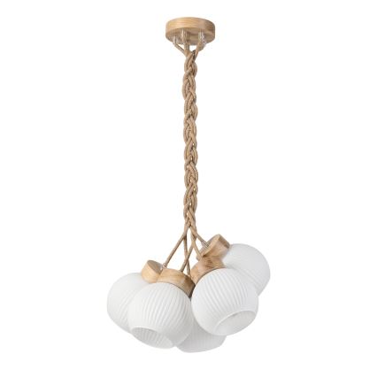 Candelabru pe cablu LOOMIS 5xE27/15W/230V 83 cm bej/stejar