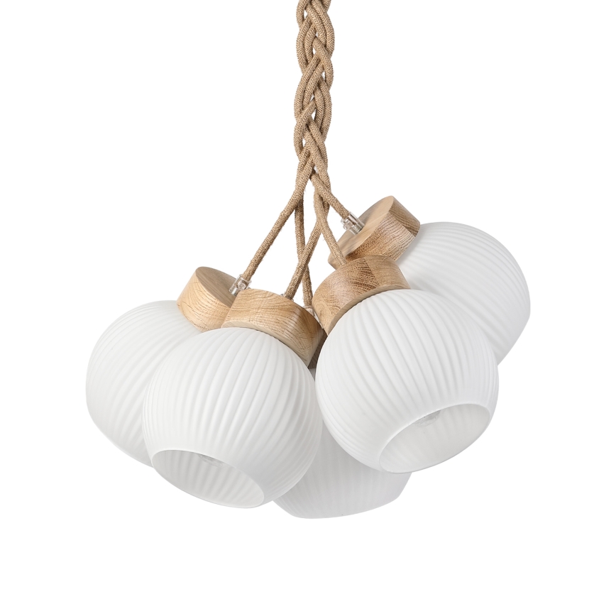 Candelabru pe cablu LOOMIS 5xE27/15W/230V 83 cm bej/stejar