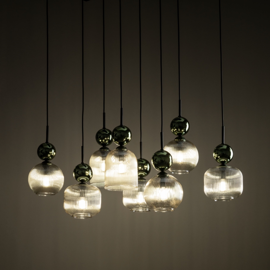Candelabru pe cablu SOPHIA 8xE14/10W/230V negru/verde/bej fumuriu