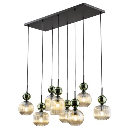 Candelabru pe cablu SOPHIA 8xE14/10W/230V negru/verde/bej fumuriu
