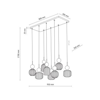 Candelabru pe cablu SOPHIA 8xE14/10W/230V negru/verde/bej fumuriu