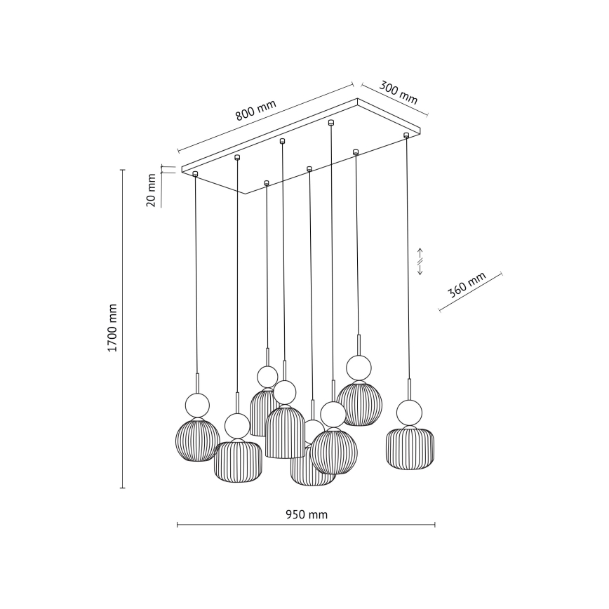 Candelabru pe cablu SOPHIA 8xE14/10W/230V negru/verde/bej fumuriu