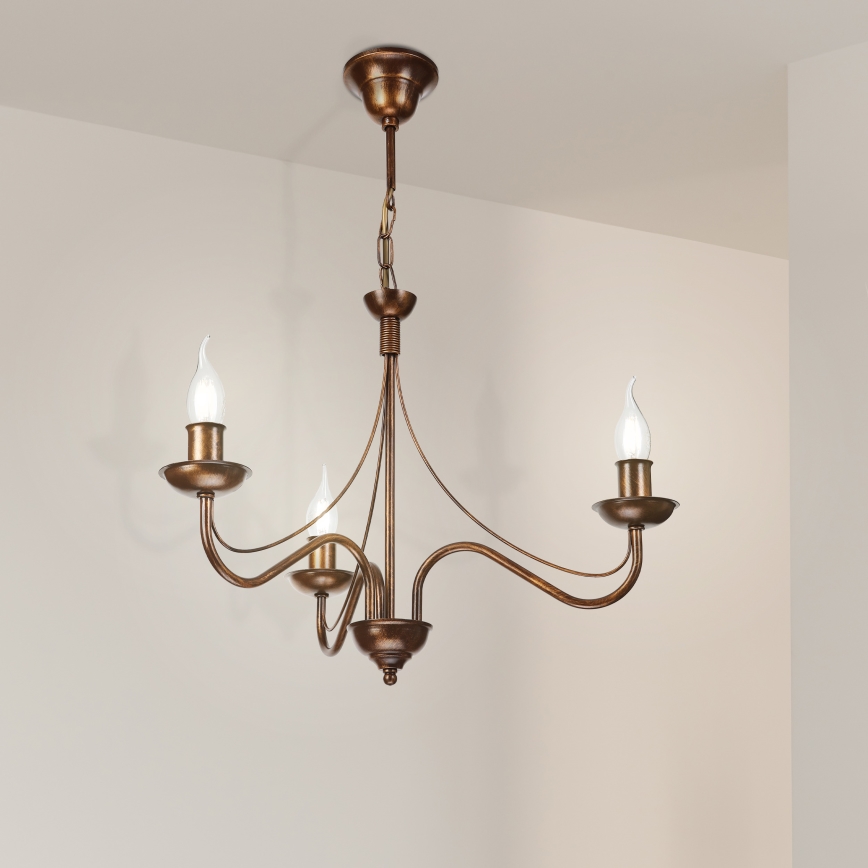 Candelabru pe lanț ANTON, 3x E14/15W/230V, finisaj bronz