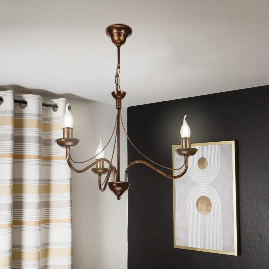 Candelabru pe lanț ANTON, 3x E14/15W/230V, finisaj bronz