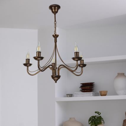 Candelabru pe lanț ANTON 5xE14/15W/230V bronz