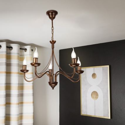 Candelabru pe lanț ANTON 5xE14/15W/230V bronz