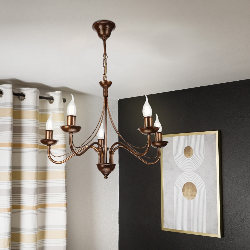 Candelabru pe lanț ANTON 5xE14/15W/230V bronz