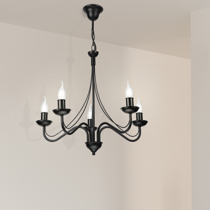 Candelabru pe lanț ANTON 5xE14/15W/230V negru