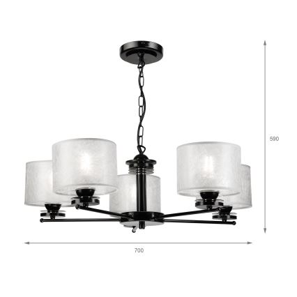 Candelabru pe lanț ROSA 5xE27/60W/230V negru/gri