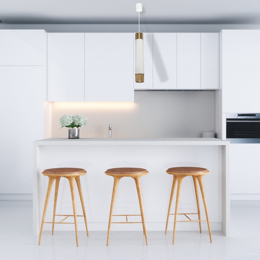 Candelabru pe șnur Marmură alb/alamă 1xGU10/8W/230V