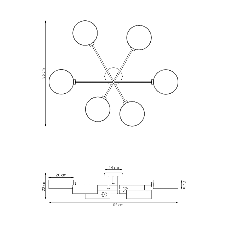 Candelabru pentru montaj pe tavan MAGA 6xE14/10W/230V negru