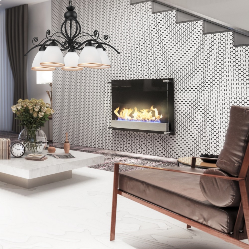 Candelabru RETRO II pe lanț, 5xE27/60W/230V, negru mat