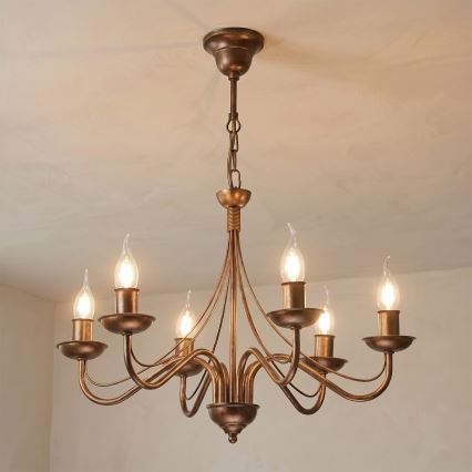 Candelabru suspendat ANTON pe lanț, 6xE14/60W/230V, bronz