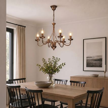 Candelabru suspendat ANTON pe lanț, 6xE14/60W/230V, bronz