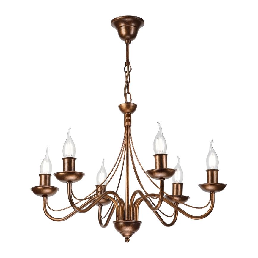 Candelabru suspendat ANTON pe lanț, 6xE14/60W/230V, bronz