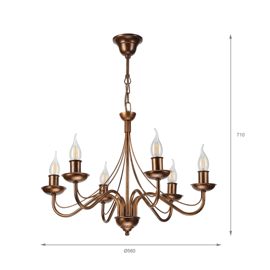 Candelabru suspendat ANTON pe lanț, 6xE14/60W/230V, bronz