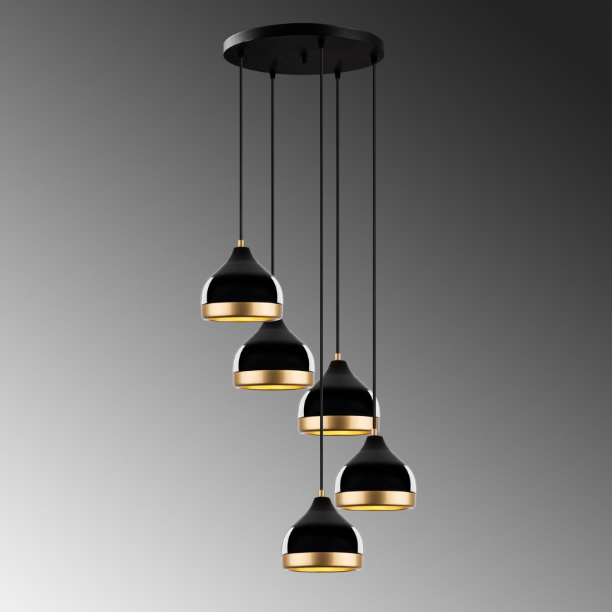 Candelabru suspendat cu cablu YILDO 5xE27/40W/230V negru/auriu