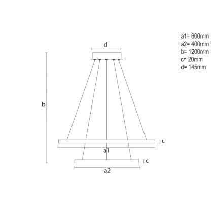 Lustră LED reglabilă pe cablu, 55W, 230V, 3000-6500K, Ø 60 cm, cu telecomandă
