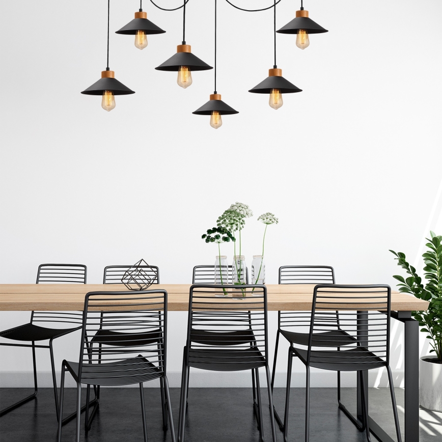 Candelabru suspendat MANAVGAT 6xE27/40W/230V, stil păianjen, negru/maro