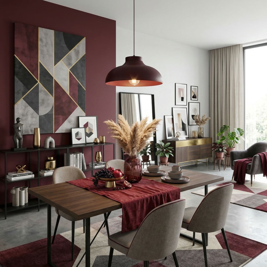Candelabru suspendat pe cablu BASCA 1xE27/15W/230V vișiniu