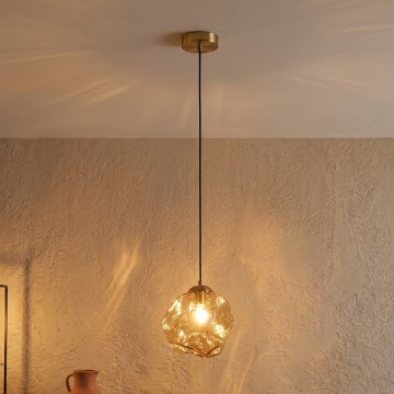 Candelabru suspendat pe cablu CRISTAL 1xE14/15W/230V alamă/bej fumuriu