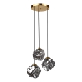 Candelabru suspendat pe cablu CRISTAL, 3x E14/15W/230V, alamă/negru fumuriu