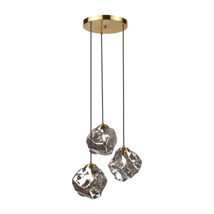 Candelabru suspendat pe cablu CRISTAL, 3x E14/15W/230V, alamă/negru fumuriu