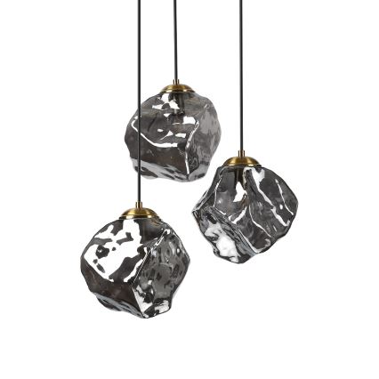 Candelabru suspendat pe cablu CRISTAL, 3x E14/15W/230V, alamă/negru fumuriu